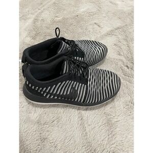 Nike Free RN Flyknit 2017 Black Gray Striped Running Shoes Women's 8 #844929-001